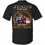 Jesus Is My Rock And That's How I Roll Trucker Driver Plain Front Print On Back Only T-Shirt, Black, Unisex T-Shirt