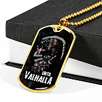 Until Valhalla Viking Dog Tag Pendant Necklace - Skull American Flag Pendant Necklace - Norse Viking Necklace - Dog Tag (Gold Plated)