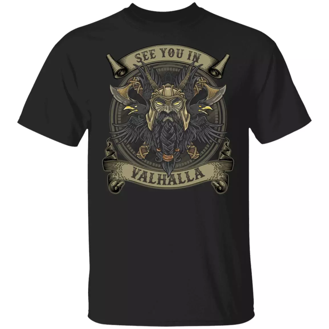 Viking See You in Valhalla T-Shirt - Viking Warrior Axes Shirt, Black, Unisex T-Shirt
