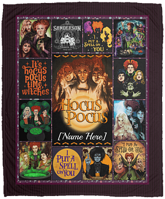 Personalized Hocus Three Witches Pocus Halloween Fleece Blanket - Premium Sherpa Blanket - Woven Blanket, White, Cozy Plush Fleece Blanket - 50x60