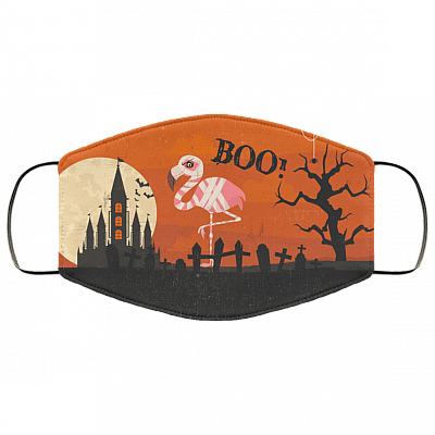 Halloween Flamingo Boo Washable Reusable Custom - Printed Cloth Face Mask Cover, White, Cloth Face Cover