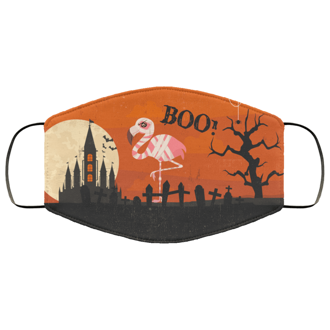 Halloween Flamingo Boo Washable Reusable Custom - Printed Cloth Face Mask Cover, White, Cloth Face Cover Halloween Flamingo Boo Washable Reusable Custom - Printed Cloth Face Mask Cover, White, Cloth Face Cover