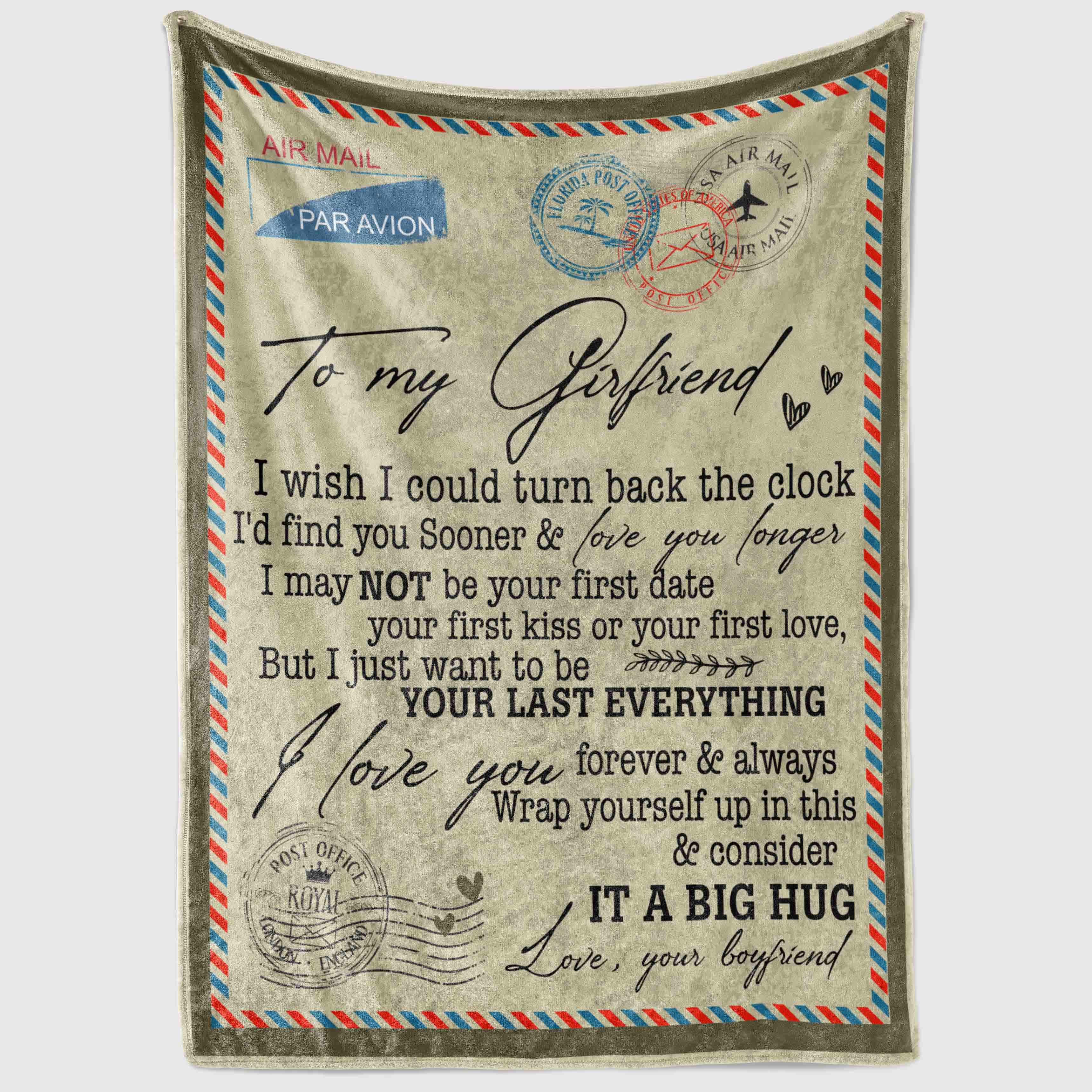 3VT. To My Girlfriend Turn Back Clock Letter blanket mockup