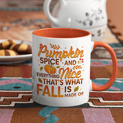 Alternative view of Pumpkin Spice Everything Nice That's What Fall is Made Of Ceramic Accent Mug-Halloween Gift Mug