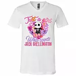 Just A Girl Who Loves Jack Skellington T-Shirt - V-Neck Tee - Jack Skellington Lover Shirt, White, V-Neck T-Shirt