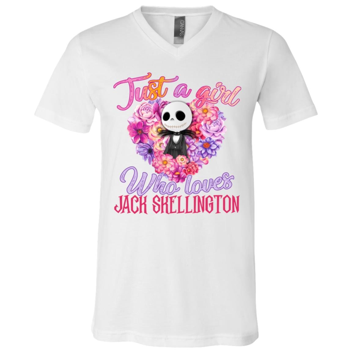 Just A Girl Who Loves Jack Skellington T-Shirt - V-Neck Tee - Jack Skellington Lover Shirt, White, V-Neck T-Shirt