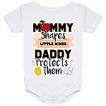 Mommy Shapes Little Minds Daddy Protects Them Baby Onesie - Baby Infant Bodysuit, White, Baby Onesie - 24 Month