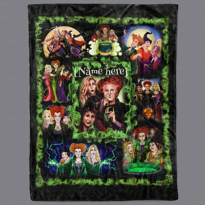 Alternative view of Personalized Halloween Three Witches Hocus Fleece Blanket - Sherpa Blanket - Woven Blanket