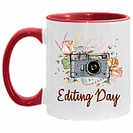 Editing Day Accent Mug - Funny Photographer Mug, White/Red, 11 oz. Accent Mug