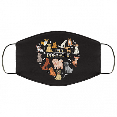 I'm a Dogholic Dog Lover Washable Reusable Custom – Printed Cloth Face Mask Cover, White, Cloth Face Cover