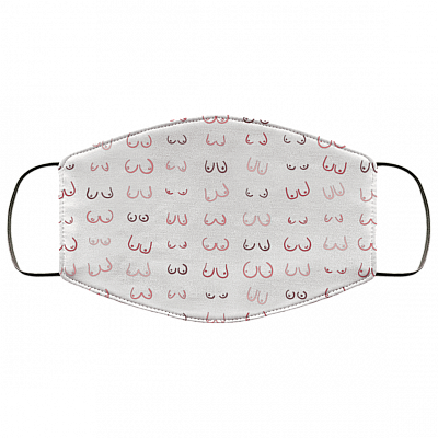 Funny Doodle Boobs Washable Reusable Custom - Printed Cloth Face Mask Cover, White, Cloth Face Cover