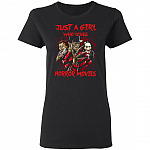 Just A Girl Who Loves Horror Movies Ladies T-Shirt - Premium Ladies Triblend Dolman Sleeve Shirt, Black, Ladies T-Shirt