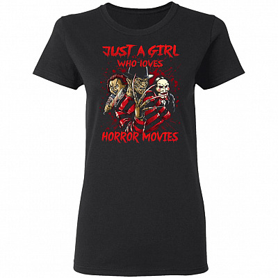 Just A Girl Who Loves Horror Movies Ladies T-Shirt - Premium Ladies Triblend Dolman Sleeve Shirt, Black, Ladies T-Shirt