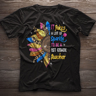 Alternative view of Personalized It Takes A Lot Of Sparkle To Be A Teacher Sunflower T-shirt - V-neck - Teacher Appreciation Gift