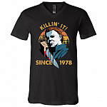Killin' It! Since 1978 Michael Myers Halloween T-shirt - V-neck - Funny Halloween Movie Shirt, Black, V-Neck T-Shirt