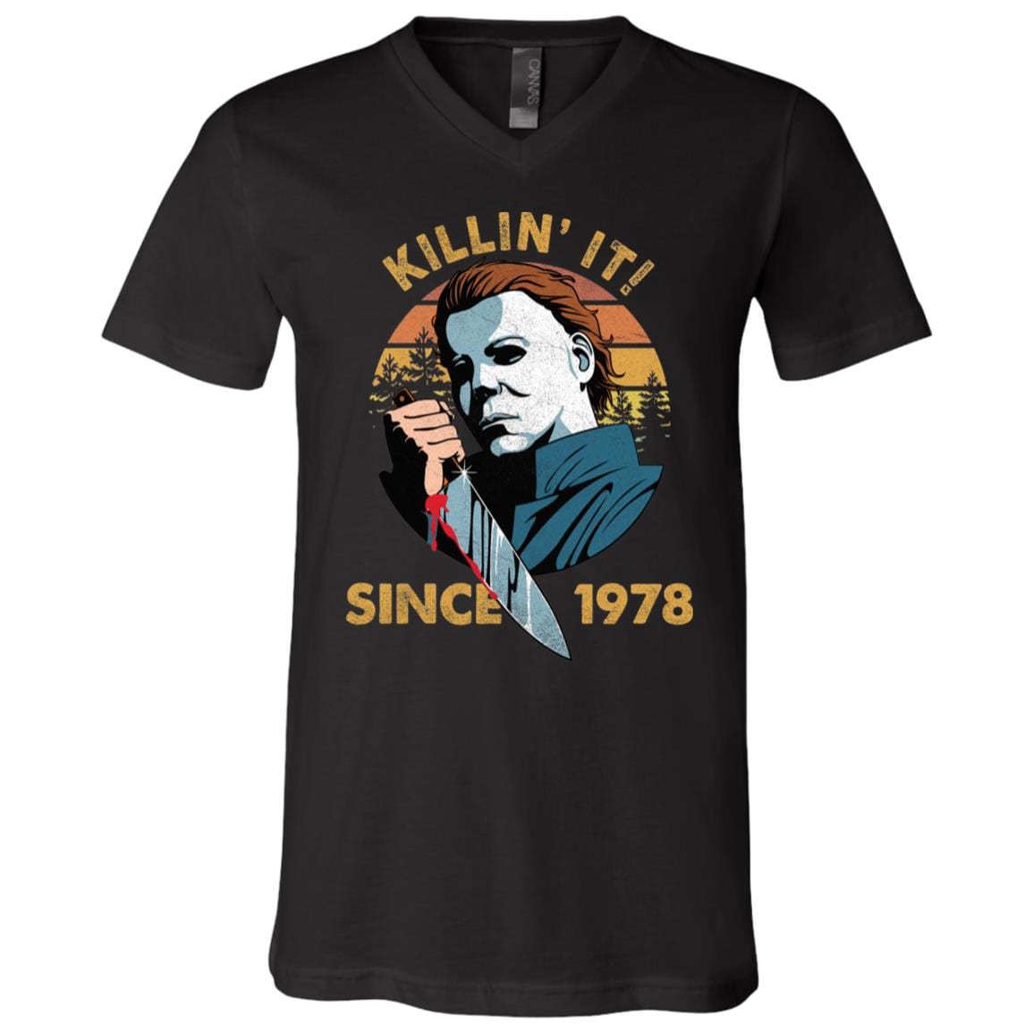 Killin' It! Since 1978 Michael Myers Halloween T-shirt - V-neck - Funny Halloween Movie Shirt, Black, V-Neck T-Shirt