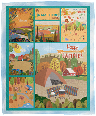 Personalized Family Name Happy Campers Fleece Blanket – Camping Gifts Premium Sherpa Blanket, White, Cozy Plush Fleece Blanket - 50x60