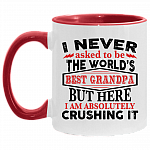 Worlds Best Grandpa Here I Am Crushing It Accent Mug, White/Red, 11 oz. Accent Mug