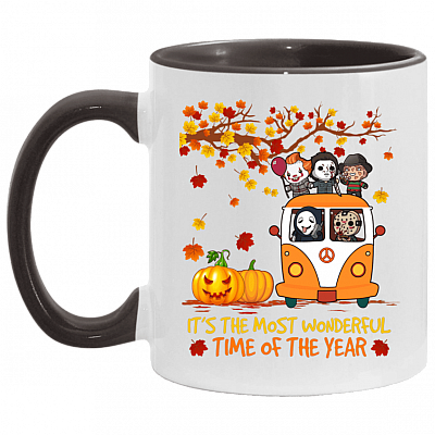 It's The Most Wonderful Time Horror Movies Characters Accent Mug, White/Black, 11 oz. Accent Mug