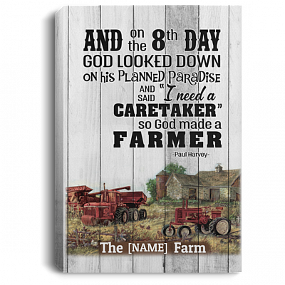 Personalized Wall Art - On The 8th Day God Made A Farmer Gallery Wrapped Framed Canvas Prints - Unframed Poster, White, 0.75'' Framed Canvas