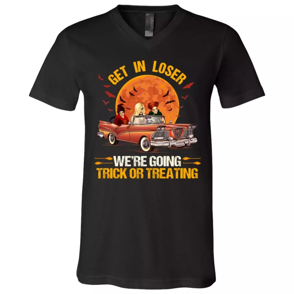 Get In Loser Hocus We're Going Trick Or Treating Three Witches T-shirt - V-neck - Halloween Sisters Shirt, Black, V-Neck T-Shirt