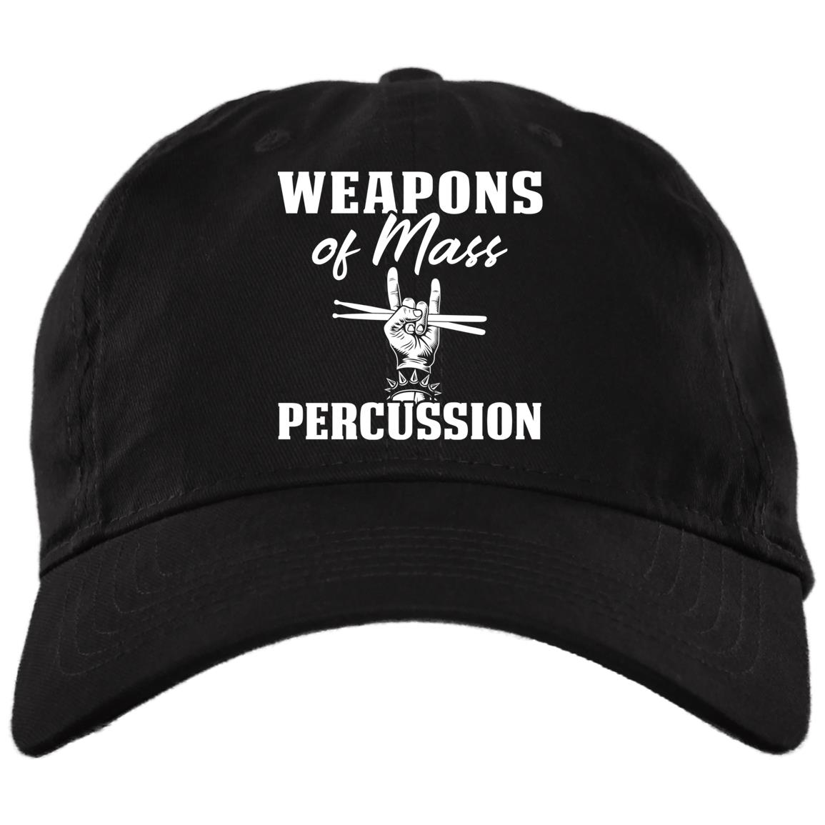 Weapons Of Mass Percussion Funny Drummer Twill Cap - Drum Lover - High-Profile Snapback Hat, Black, Brushed Twill Dad Cap