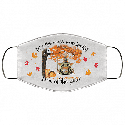 It's The Most Wonderful Time Of The Year Halloween Baby Yoda Washable Reusable Custom Printed Cloth Face Mask Cover, White, Cloth Face Cover