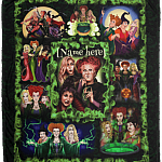 Personalized Halloween Three Witches Hocus Fleece Blanket - Sherpa Blanket - Woven Blanket, White, Cozy Plush Fleece Blanket - 50x60