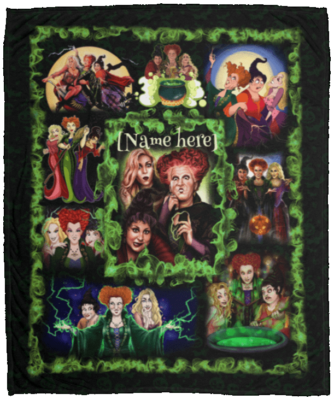 Personalized Halloween Three Witches Hocus Fleece Blanket - Sherpa Blanket - Woven Blanket, White, Cozy Plush Fleece Blanket - 50x60