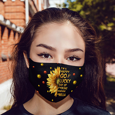Alternative view of Personalized I'm a Happy Go Lucky Ray of Fucking Sunshine Washable Reusable Custom - Printed Cloth Face Mask Cover