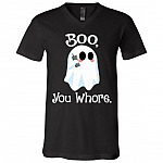 Cute Boo You Whore T-Shirt - V-Neck Shirt - Mean Girls Halloween Ghost Whore Shirt, Black, V-Neck T-Shirt