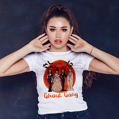 Alternative view of Ghoul Gang Sunset Halloween For Women T-shirt - V-neck - Squad Goals Elvira Morticia Tee Shirt