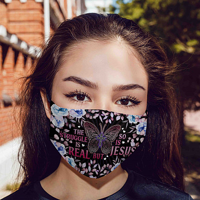 Alternative view of The Struggle Is Real But So Is Jesus Washable Reusable Custom – Printed Cloth Face Mask Cover