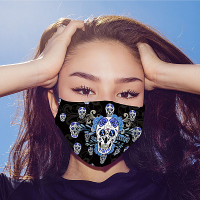 Alternative view of Diabetic Awareness Face Mask - Diabetes Awareness Sugar Skull Washable Reusable Custom Printed Cloth Face Mask Cover