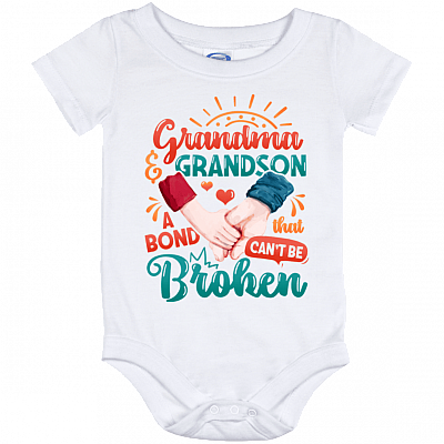 Grandma and Grandson a Bond That Can't Be Broken Baby Onesie - Baby Infant Bodysuit Gift, White, Baby Onesie - 12 Month