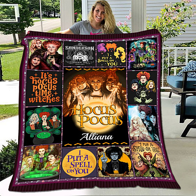 Alternative view of Personalized Hocus Three Witches Pocus Halloween Fleece Blanket - Premium Sherpa Blanket - Woven Blanket