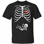 Couple Skeleton Matching T-Shirt - Funny Skeleton Mom Pregnant Shirt, Black, Unisex T-Shirt