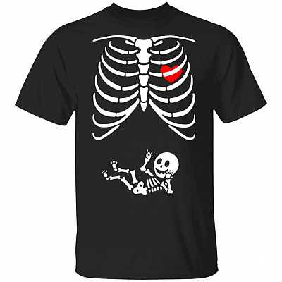 Couple Skeleton Matching T-Shirt - Funny Skeleton Mom Pregnant Shirt, Black, Unisex T-Shirt