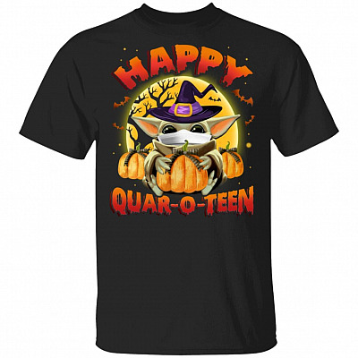 Baby Yoda Happy Quar-O-Teen Funny Halloween T-Shirt, Black, Unisex T-Shirt