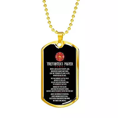 FIREFIGHTER'S PRAYER When I Am Called to Duty God Wherever Flames May Rage Dog Tag Pendant Necklace - Dog Tag (Gold Plated)