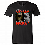 Stay Safe Mask Up Michael and Jason Mask Horror Characters T-Shirt - V Neck, Black, V-Neck T-Shirt Stay Safe Mask Up Michael and Jason Mask Horror Characters T-Shirt - V Neck, Black, V-Neck T-Shirt