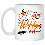 Get Your Witchy On Ceramic Coffee Mug - Travel Mug - Water Bottle - Color Changing Mug, White, 11 oz. White Mug