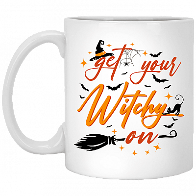 Get Your Witchy On Ceramic Coffee Mug - Travel Mug - Water Bottle - Color Changing Mug, White, 11 oz. White Mug