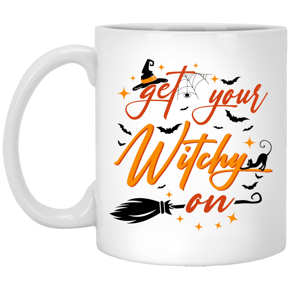 Get Your Witchy On Ceramic Coffee Mug - Travel Mug - Water Bottle - Color Changing Mug, White, 11 oz. White Mug