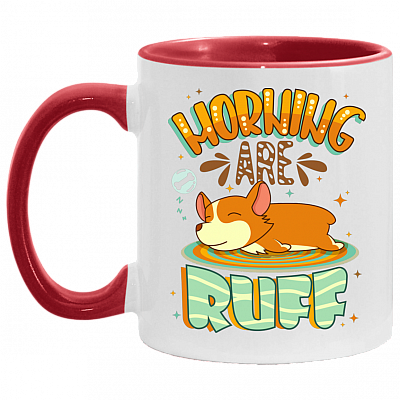 Morning Are Ruff Sleepy Corgi Accent Mug, White/Red, 11 oz. Accent Mug