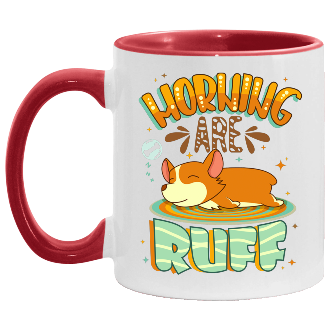 Morning Are Ruff Sleepy Corgi Accent Mug, White/Red, 11 oz. Accent Mug