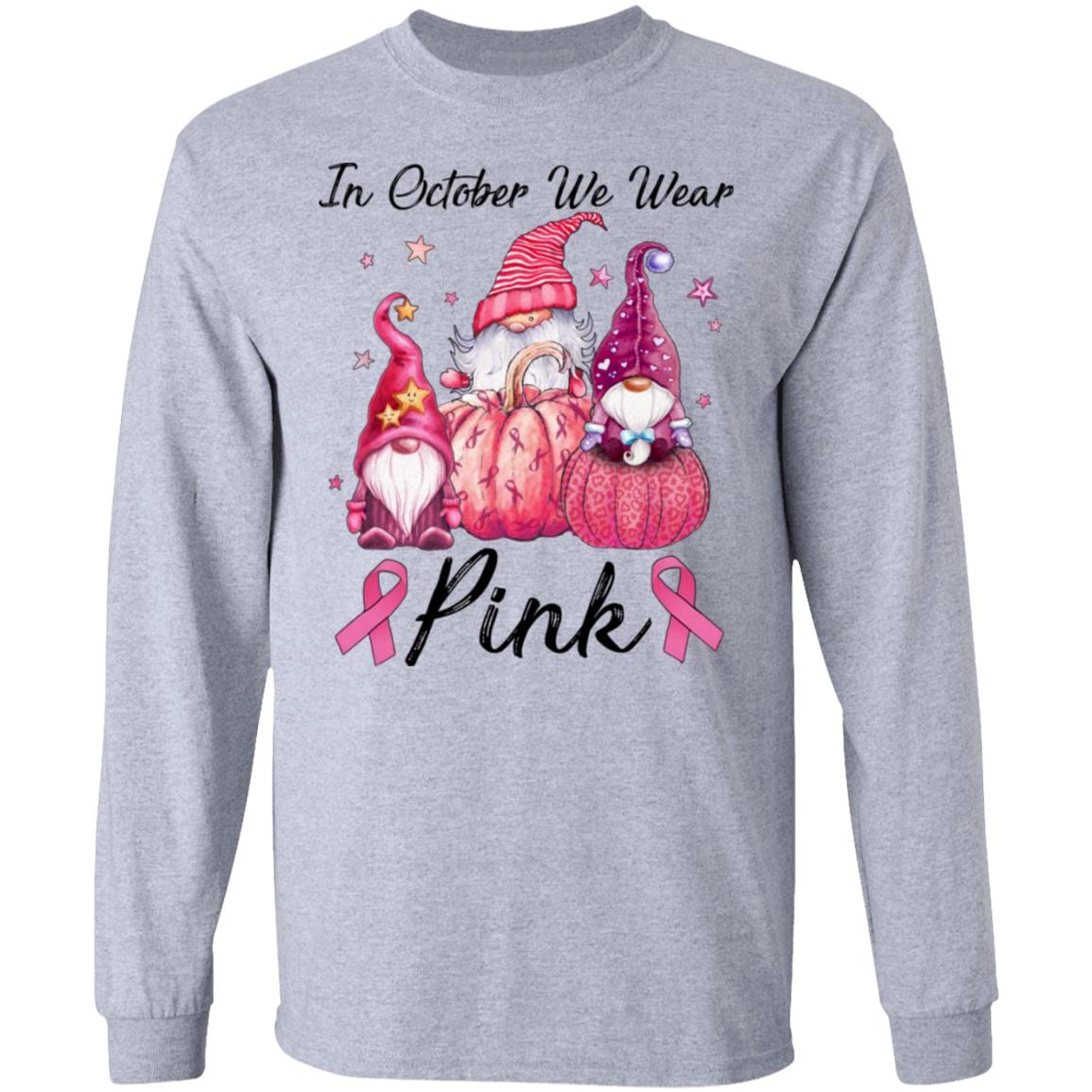 In October We Wear Pink Pumpkin Hoodie - Sweatshirt - Long Sleeve Shirt, Sport Grey, Long Sleeve