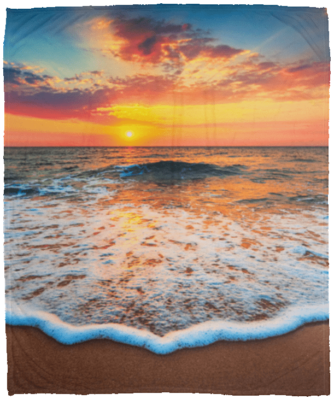 Sunset Summer Beach Lover Fleece Blanket - Mink Sherpa Blanket - Woven Blanket, White, Cozy Plush Fleece Blanket - 50x60