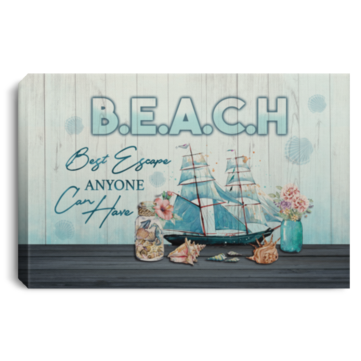 Beach Best Escape Anyone Can Have Framed Canvas Print - Unframed Poster, White, 0.75'' Framed Canvas