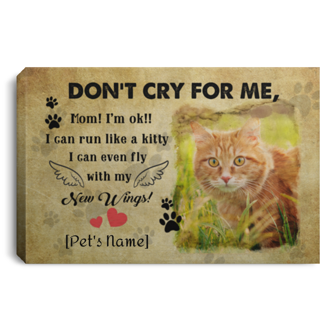 Personalized Don't Cry For Me Mom I'm Ok I Can Run Like A Kitty Tabby Cat Framed Canvas Prints - Unframed Poster, White, 0.75'' Framed Canvas